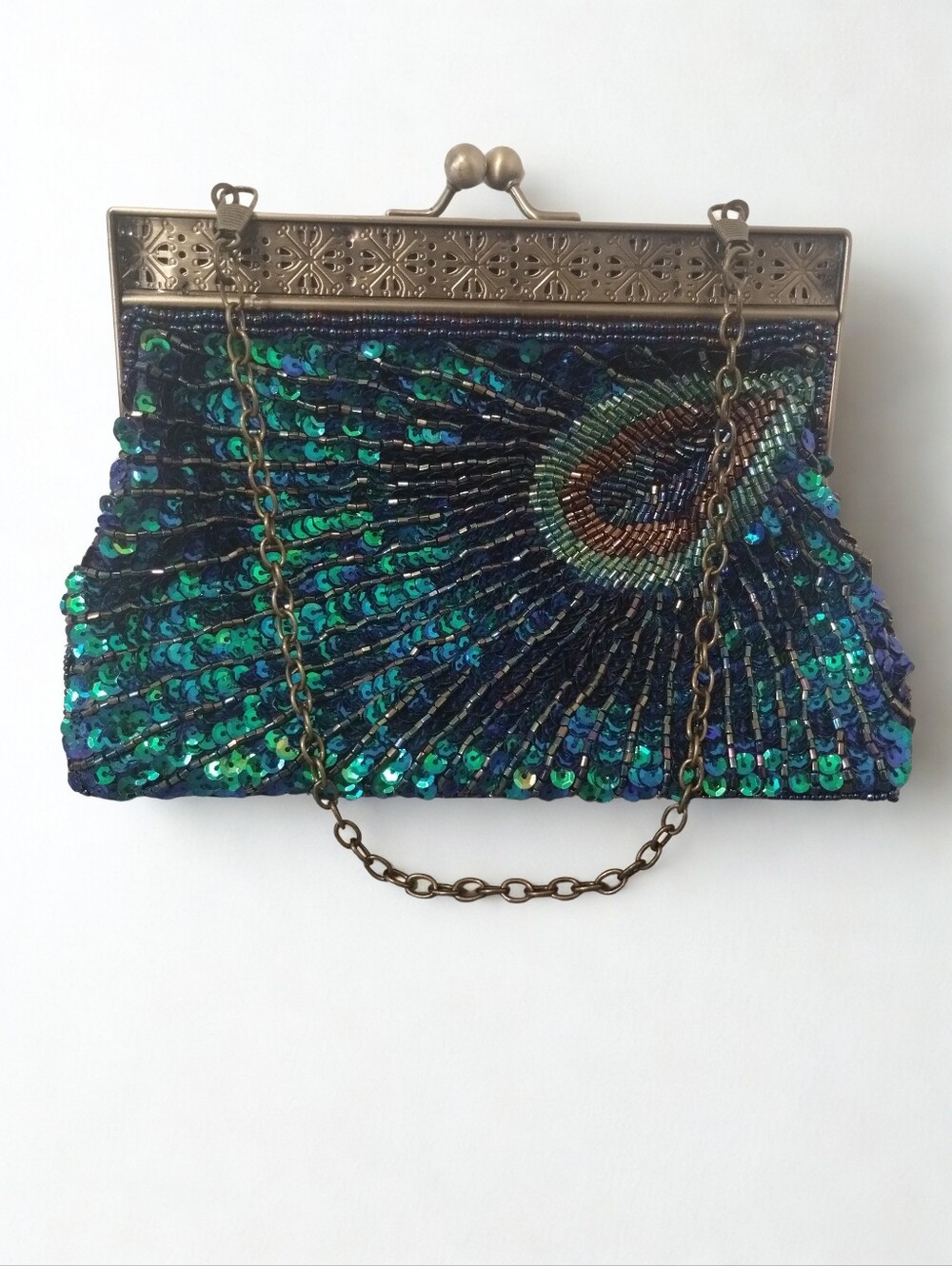 Beaded Sequin Peacock Evening Purse